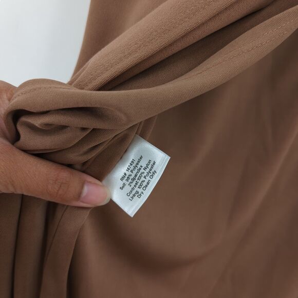 Katie May Women S Colette Gown Maxi Dress Cocoa Brown Sheer Bone Ruche Slit FLAW - Picture 5 of 11